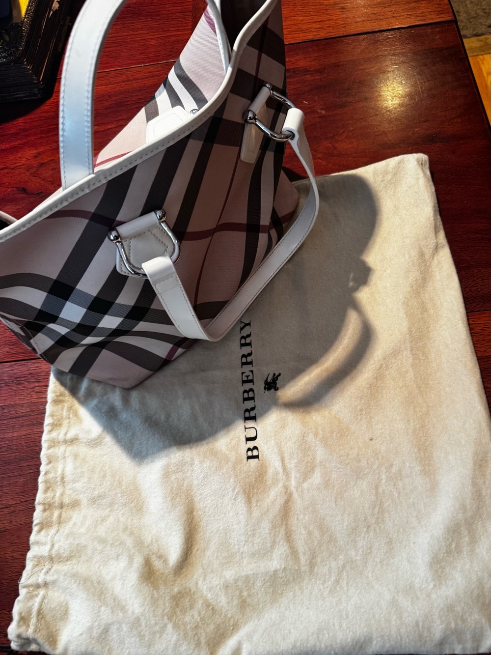 Burberry Haymarket Check Tote with Leather Trim & Dust Bag - Picture 6 of 12